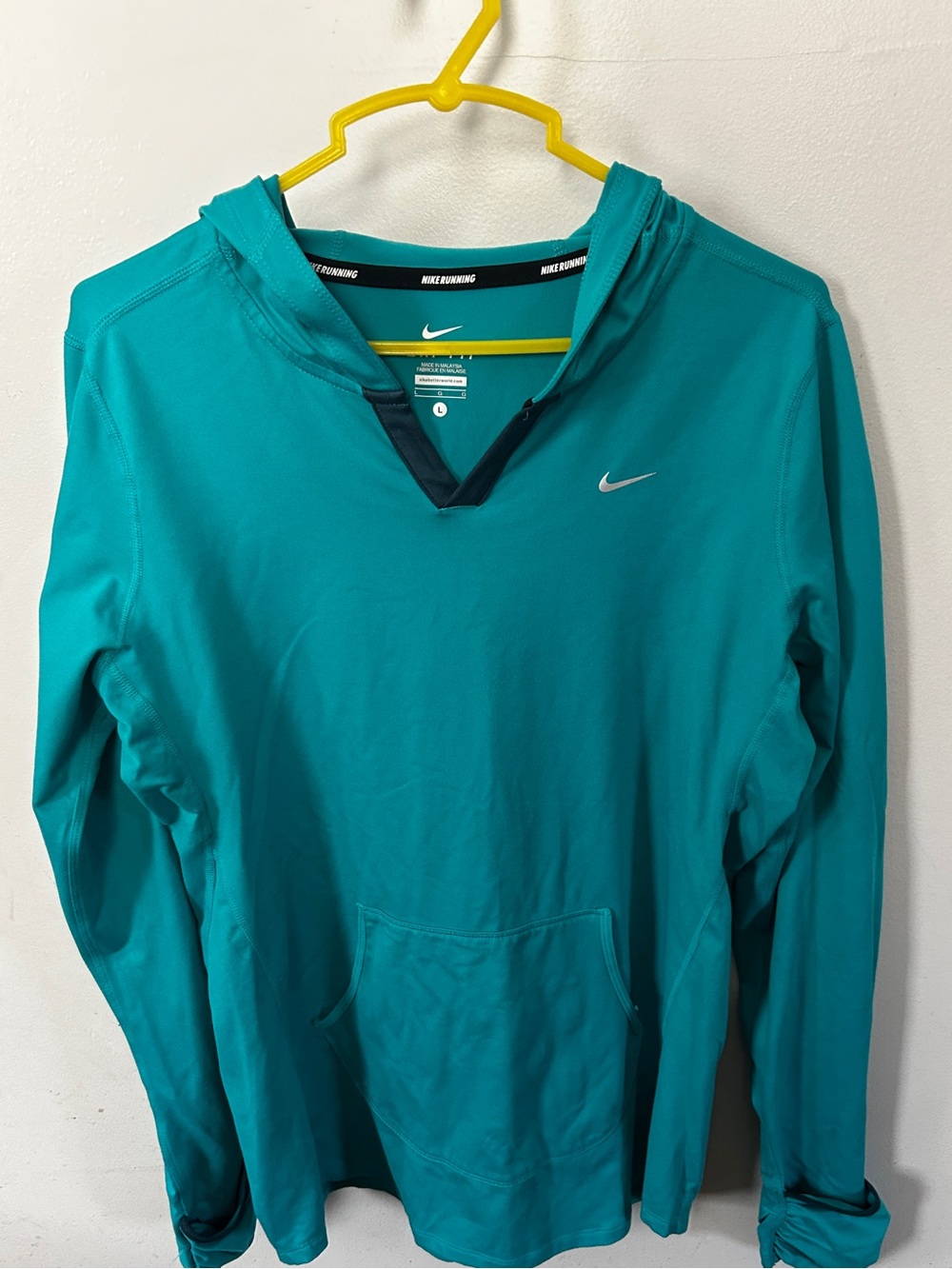 Nike Running Dri-FIT Hoodie Women’s Large Teal Thumbholes Pullover